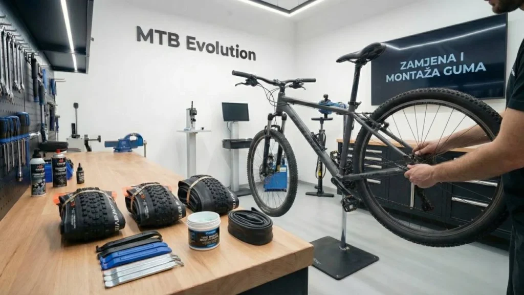 Changing a tire and fitting an inner tube at the MTB Evolution workshop