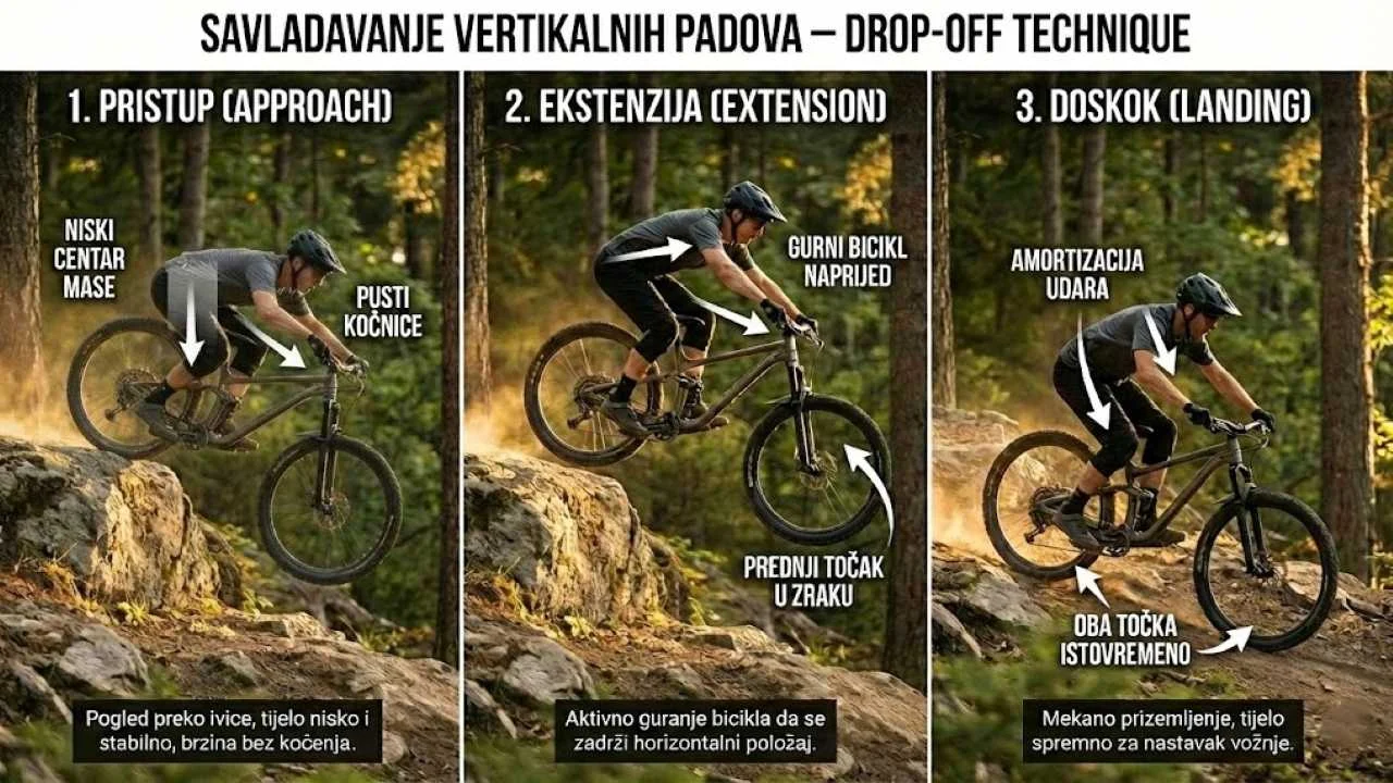 MTB terminologija: drop, vertikalni pad na MTB stazi