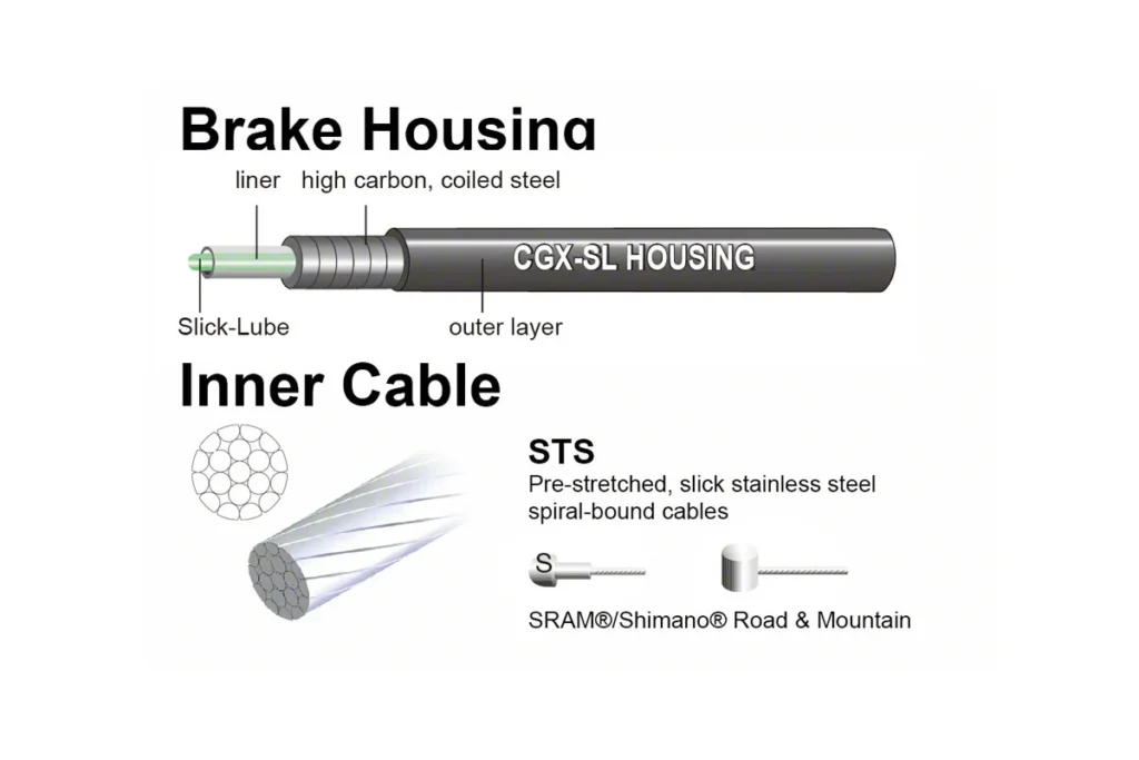 Bike cables and housing: brake cable and housing in cross-section