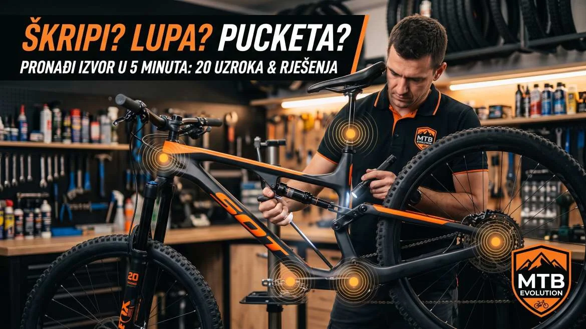 MTB bicikl škripi: provjera pogona i srednjeg pogona u radionici